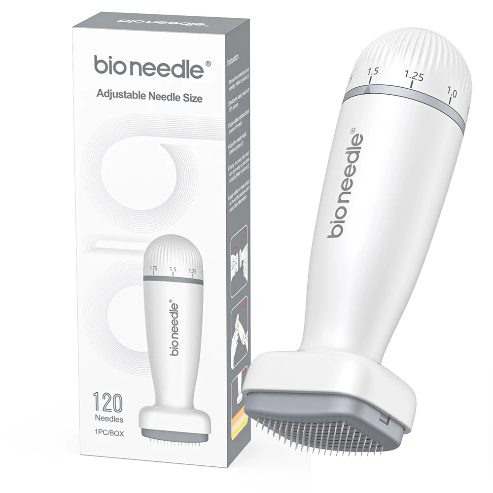 Einstellbarer Bio-Nadelstempel 120 Mikronadeln aus Edelstahl, Mikronadel-Derma-Pen für Haarwuchs und Hautpflege, Schönheitsgerät Image