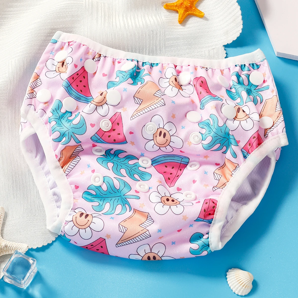 Verstellbare, waschbare Windel zum Schwimmen, niedlicher Aufdruck, Baby-Schwimmwindel, umweltfreundliche Baby-Schwimmer Image