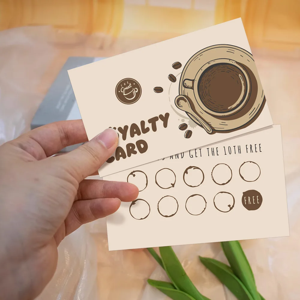 30 Stück Kaffee-Loyalitätskarten, doppelseitig, für Cafés, Rabattkarten, After-Sale-Karten, Papier-Visitenkarten zum Wiederholen des Kunden Image