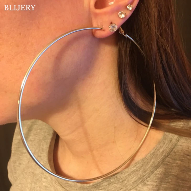 BLIJERY Übertriebene 12CM Übergroße Creolen Basketball Brincos Glatte Große Kreis Ohrringe für Frauen Punk Schmuck Ohrringe Image
