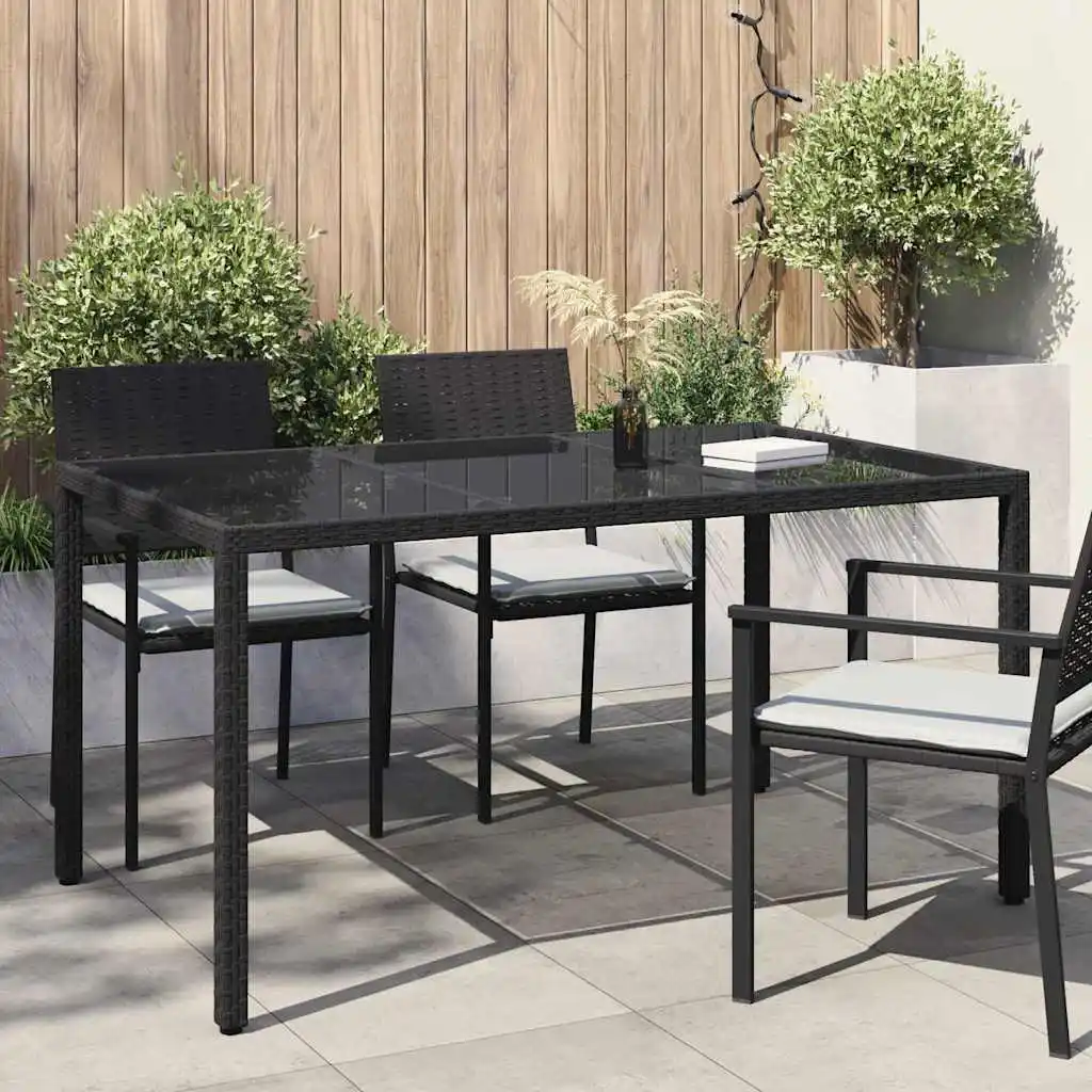 Schwarzer Gartentisch 150 x 90 x 75 cm aus Polyrattan, moderner, wasserfester Gartentisch aus Holz für Terrasse und Hof (nur Tisch)