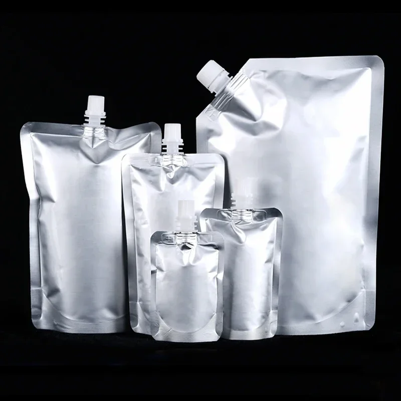 10PCS Silber Aluminium Auslauf Beutel Wiederverwendbare Langlebige Beutel Für Flüssigkeit Getränk Beutel Versiegelt Verpackung Tasche Tragbare Image