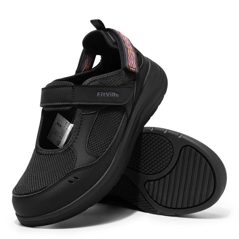 Fitville Damen-Sandalen, Mary Jane, Freizeitschuhe, verbreiterte Zehenpartie für geschwollene Füße, leichte, atmungsaktive Outdoor-Schuhe für ältere Menschen, Sandale