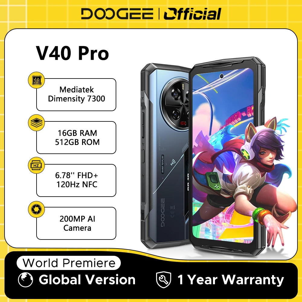 DOOGEE V40 Pro 5G Robustes Telefon 6,78-Zoll-IPS-Display 16 GB 512 GB Abmessung 7300 4 nm 200 MP Al-Kamera 8680 mAh Mobiltelefon Android 14 Image