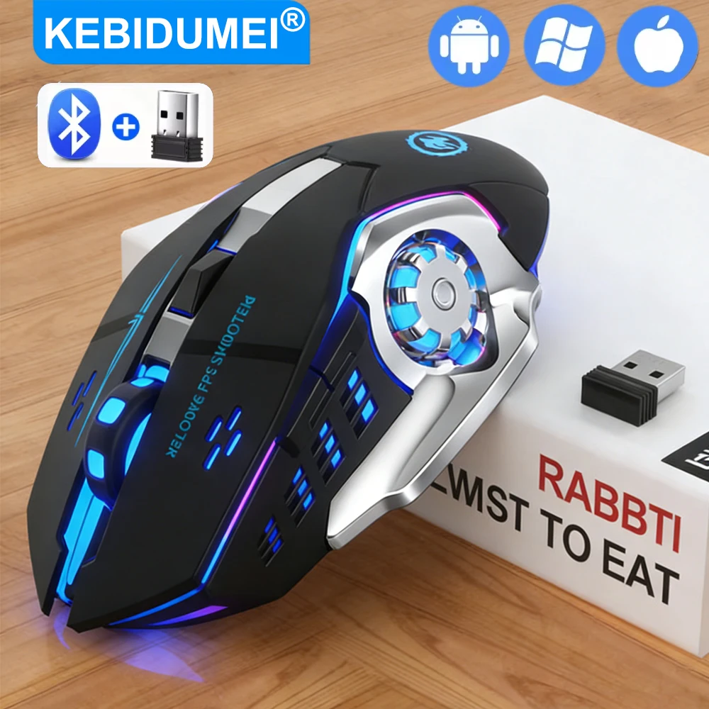 2,4G Kabellose Maus USB Bluetooth Mecha Gaming-Maus Wiederaufladbare Leise Hintergrundbeleuchtete Maus Ergonomische Büromaus Spielzubehör Image