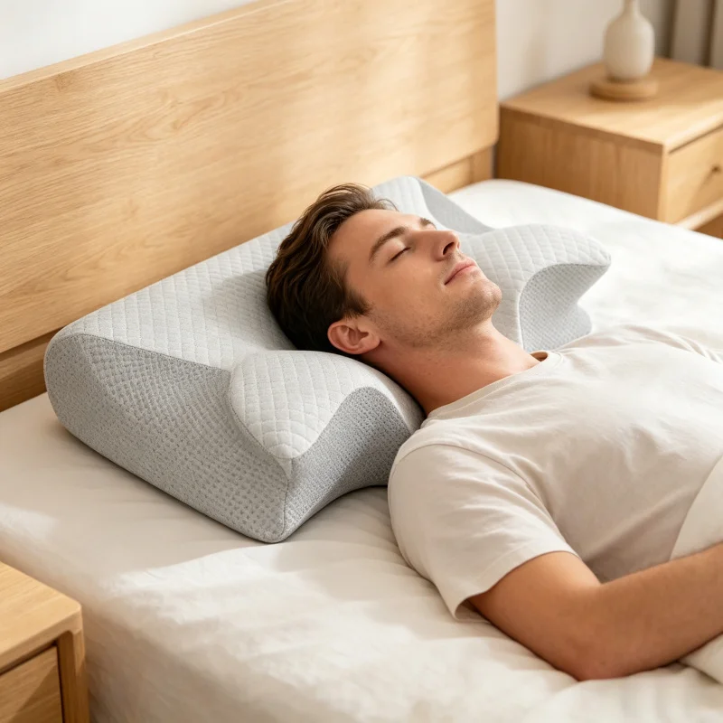 Schmetterlingsförmiges Memory-Schaum-Nackenkissen, Konturiertes Zervikales Stützkissen, Nackenschmerz-Linderungskissen für Bett, Schlaf und Tägliche Erholung Image