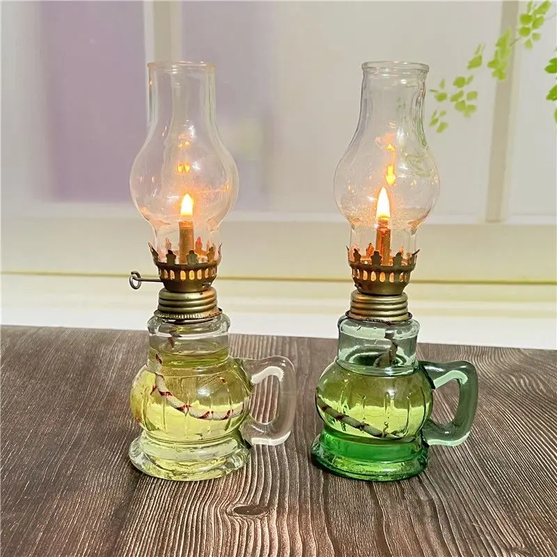 1 Stück Mini-Kammer-Tischlampe aus Glas mit Öllampe, dekorative Geburtstagslampe mit Lampenschirm, Beleuchtungslaterne, Kerzenhalter
