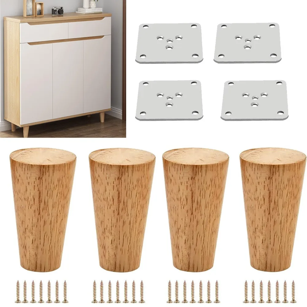 Holzmöbelbeine, 4er-Set, rund, massiv, Mid-Century-Couchfüße, Ersatzbeine für Sofa, Kommode, Schrank, Bett, Ottomane, Zuhause, Heimwerken