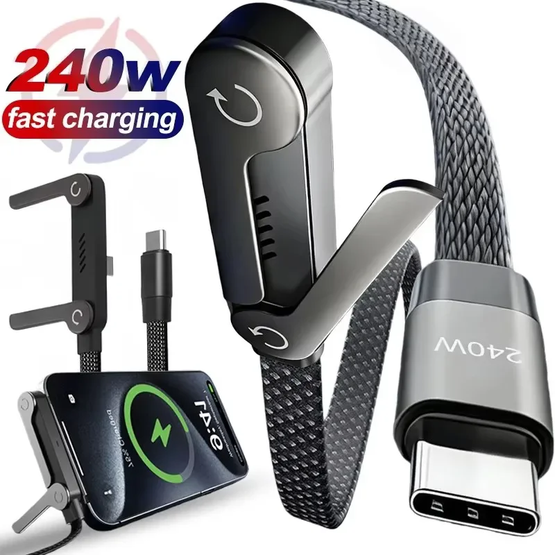 2-in-1 240W USB-C-auf-USB-C-Kabel mit superschnellem Laden, faltbarer Halterung und Desktop-Ständer für iPhone 17 Image
