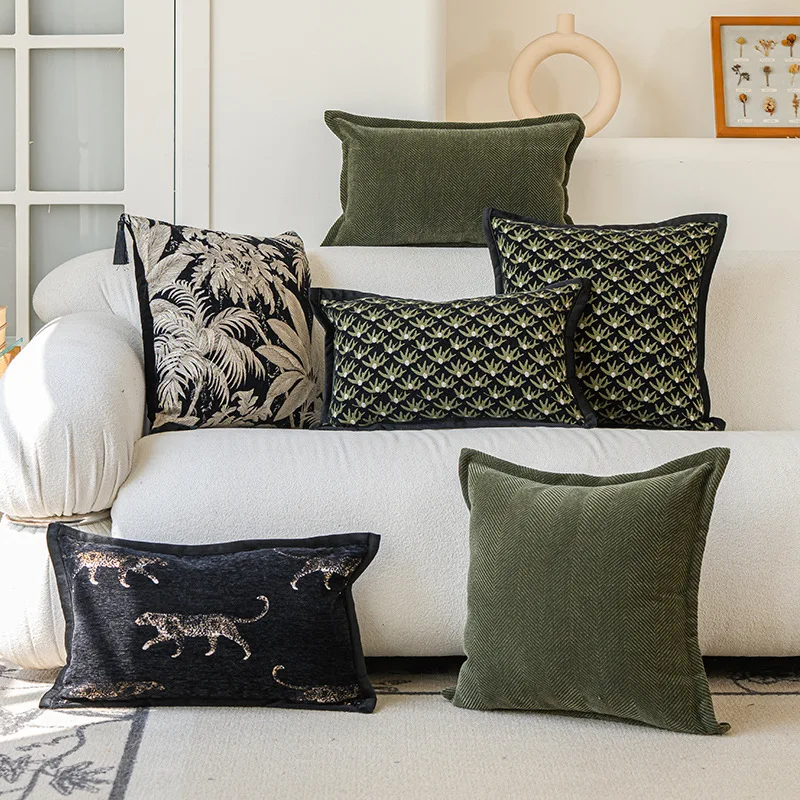 Luxuriöser grün strukturierter Kissenbezug, Vintage-Patchwork-Jacquard-Sofa-Kissenbezug, dekoratives modernes Design, weiche Einrichtungsgegenstände