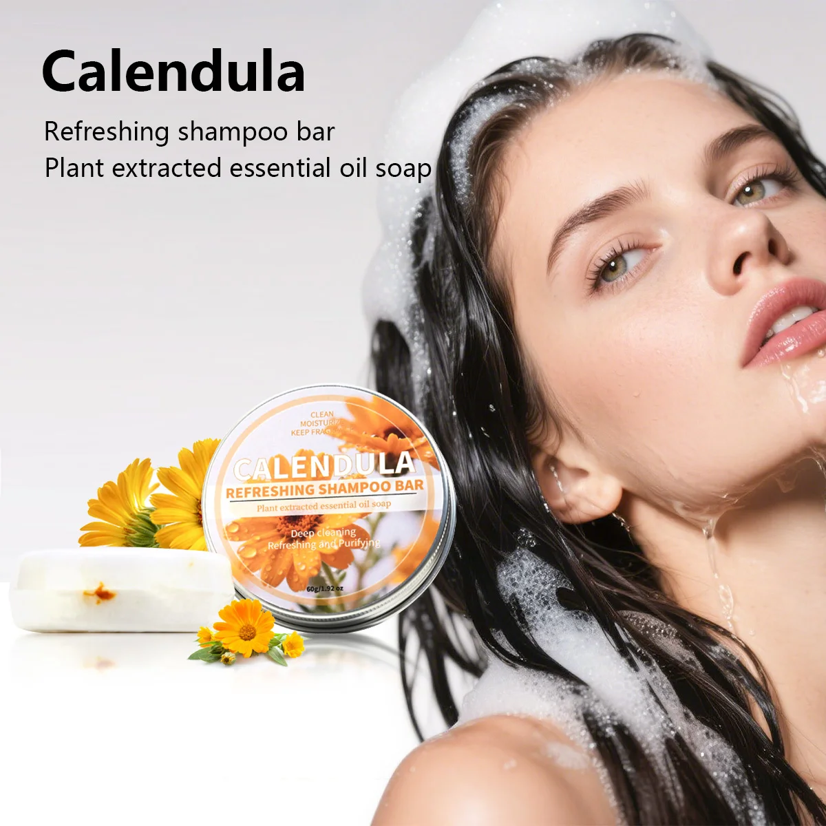 Calendula Shampoo Bar, Haarpflegeseife mit ätherischen Kräutern, Tiefenreinigung, natürliche Ölseife Image