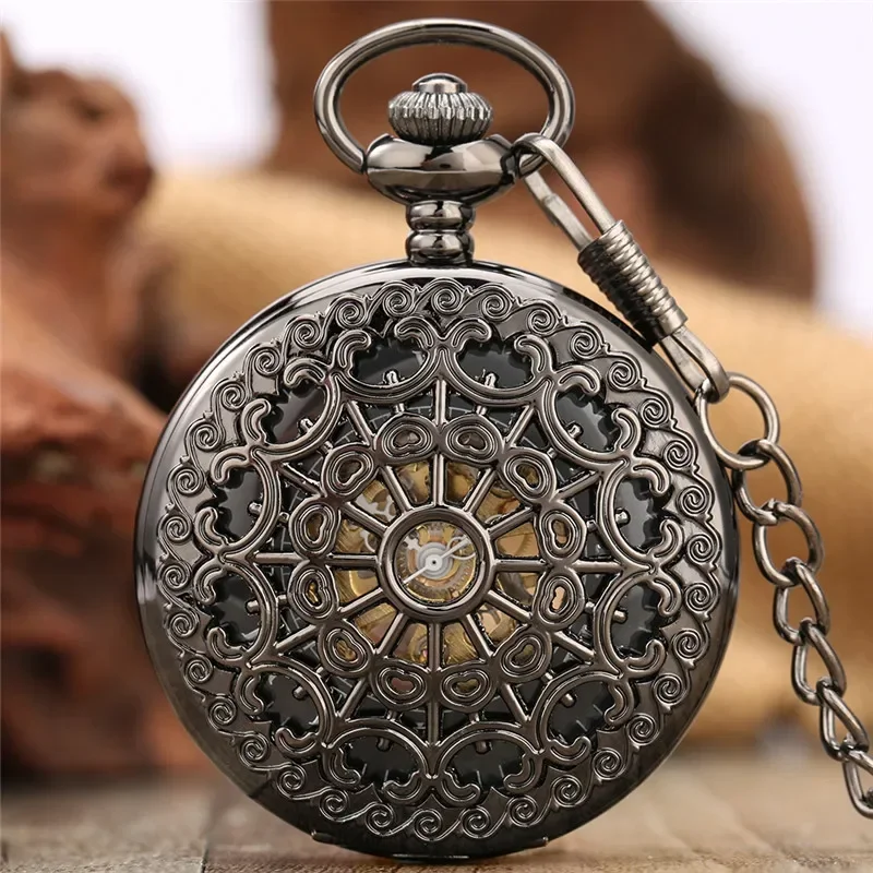 Retro Hohl Spinne Web Unisex Handaufzug Mechanische Taschenuhr Luxus Römischen Ziffern Display FOB Kette Anhänger Uhr Geschenk Image