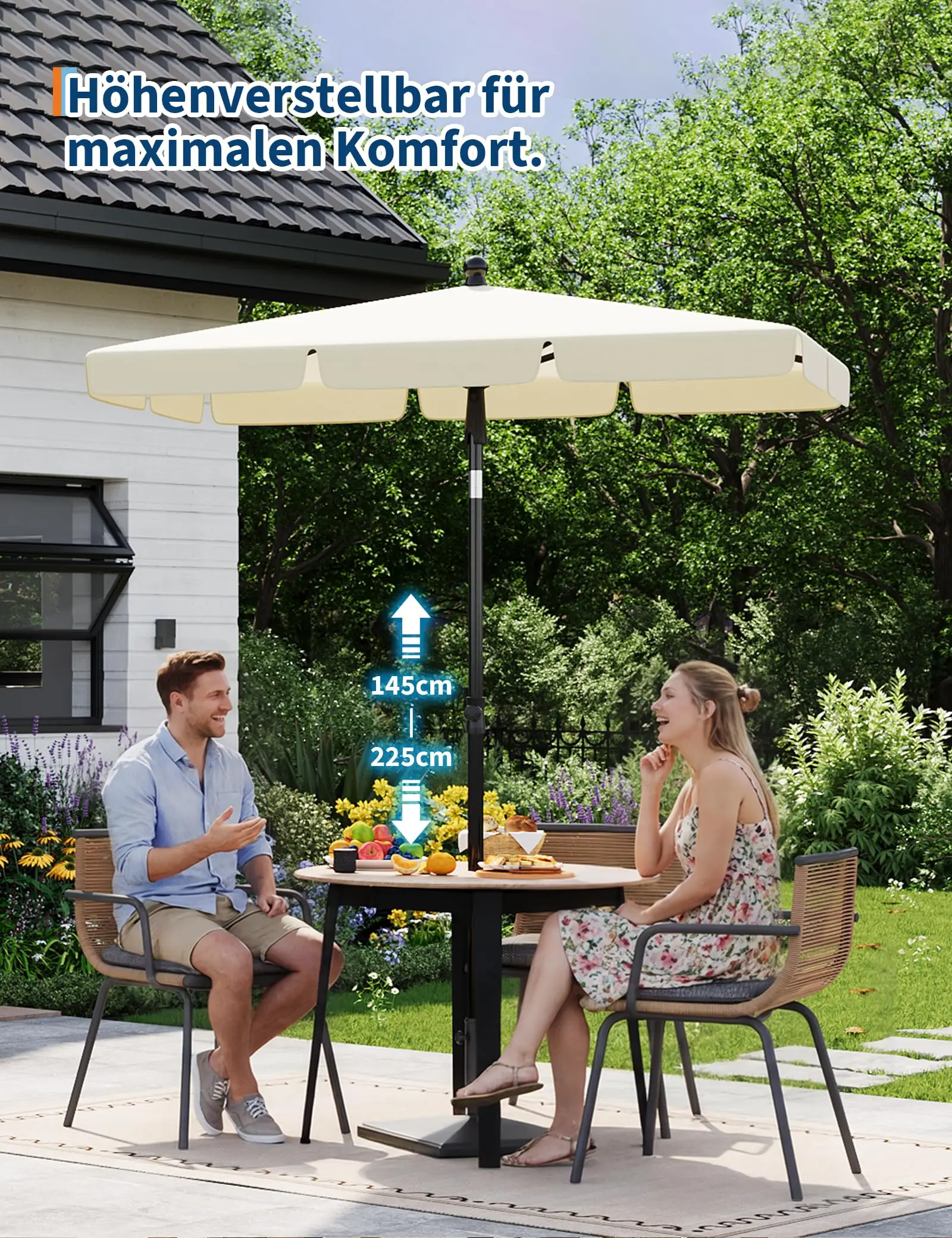 Sonnenschirm 200x125 cm, UPF 50+ Strandschirm, höhenverstellbar von 145-225 cm, faltbar bei 45°. ° mit Abdeckung, Sonnenschutz Image