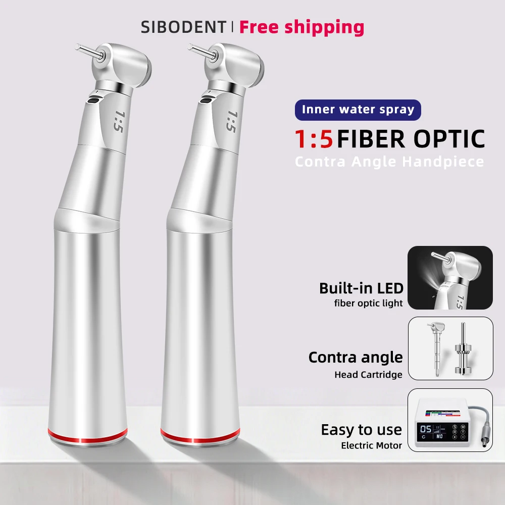 Dental 1:5 Faser Otptic Handstück Zunehmende Rote Ring Contra Winkel Interne Wasser Spray Mit LED Für ISO E-typ motor Zahnmedizin Image