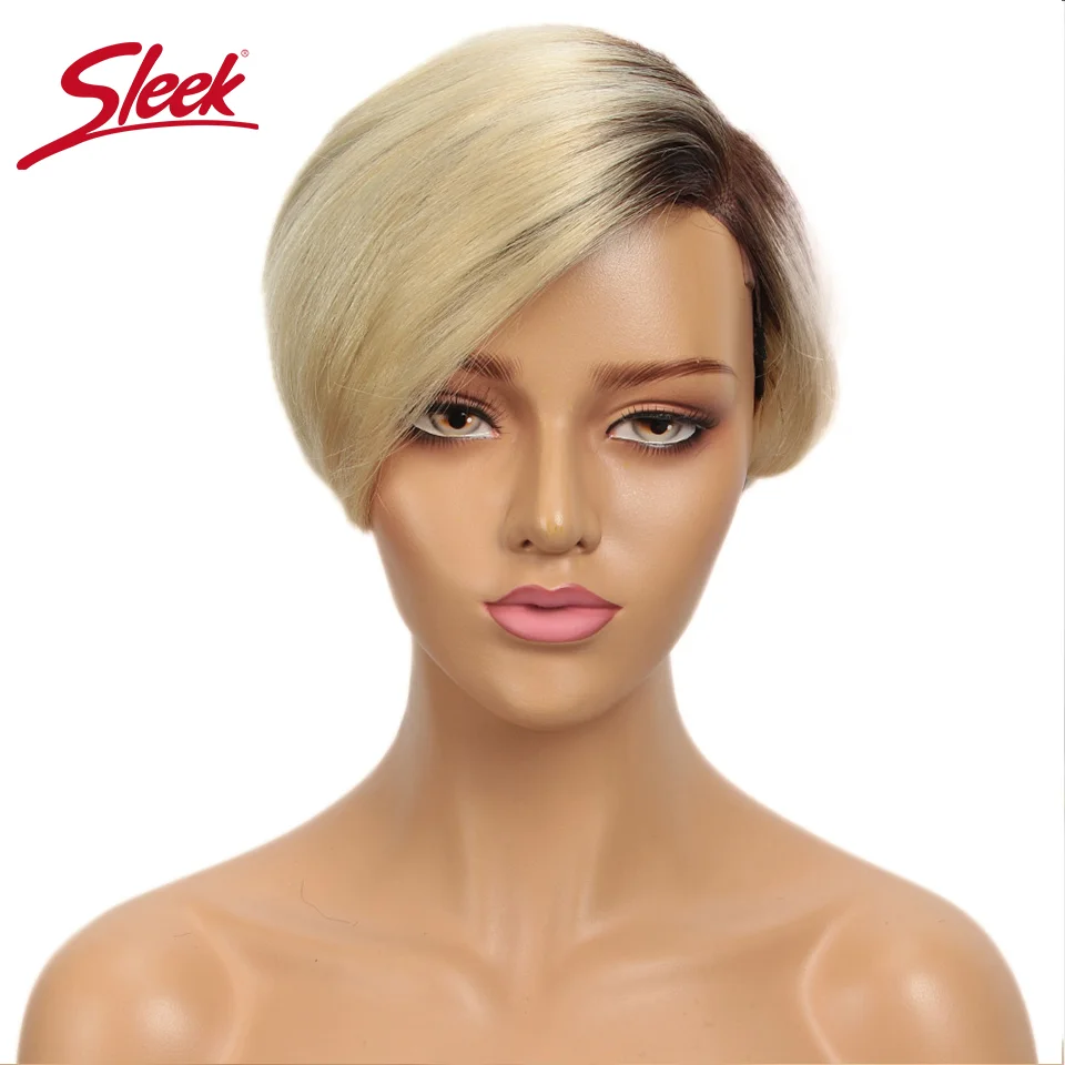Schlanke blonde kurze Pixie Cut Bob Perücken Spitze vorne t Teil Echthaar Perücken schwarz dunkle Perücken brasilia nische gerade Grey Remy Haar Perücke Image