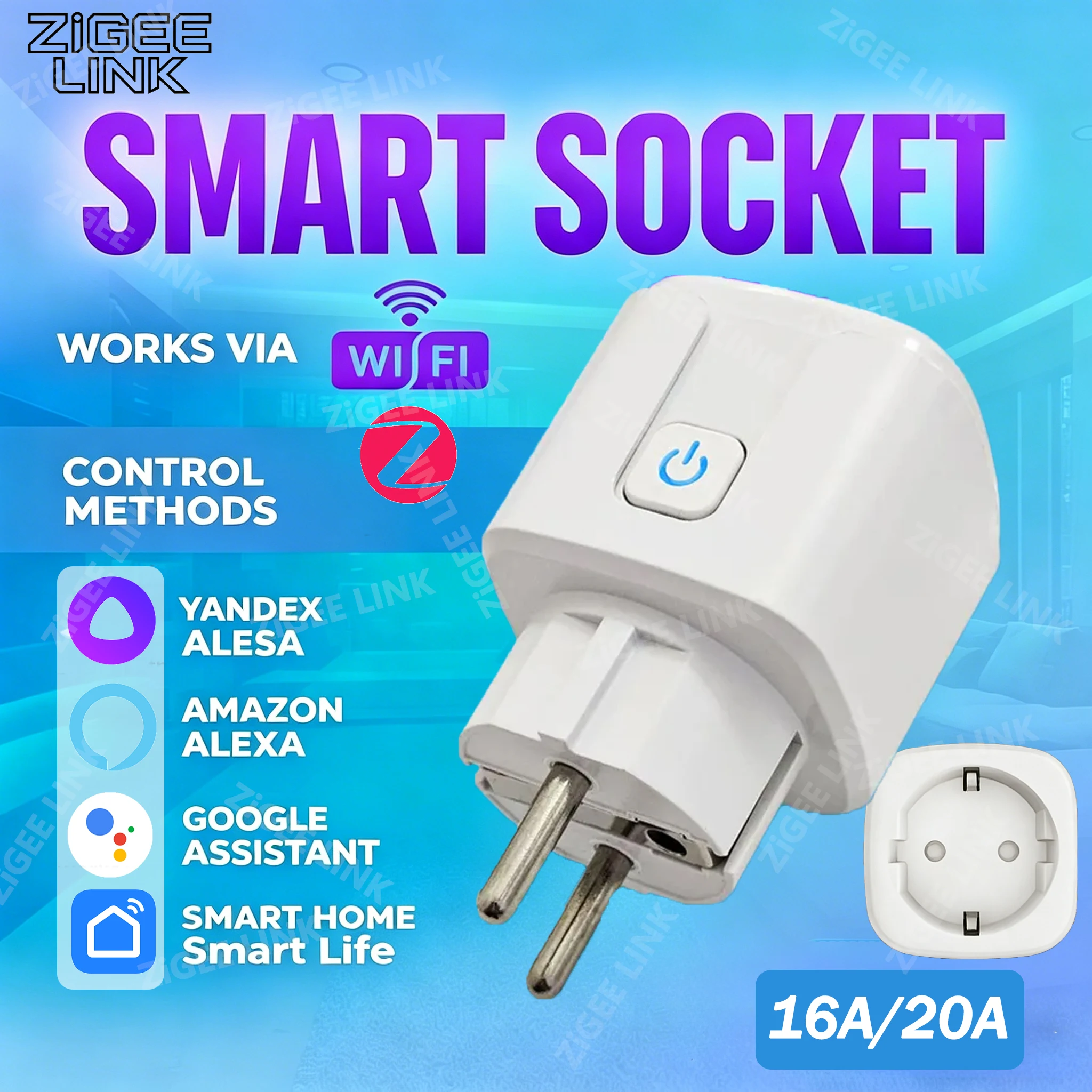 Intelligenter EU-Stecker mit WLAN oder Zigbee3.0, Energieüberwachung und Timer-Funktion für die Steuerung von Haushaltsgeräten über Tuya, Alexa, Google Home und Smart Life Image