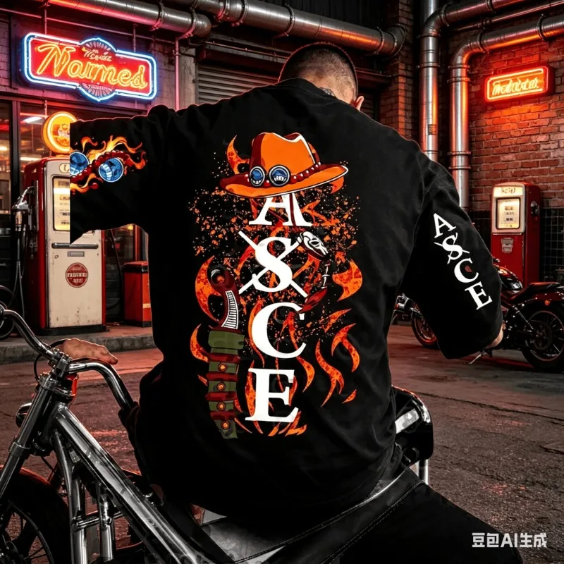 One Piece Herren-T-Shirt Portgas D. Ace, japanischer Anime, Sommer, Junge, Frühling und Herbst, kurze Ärmel für Kinder, Eltern-Kind-Kleidung Image