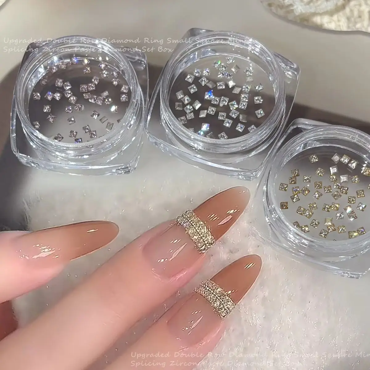 50/200/1000 Stück Mini Quadratische Zirkon-Nagelkunst-Dekorationen Champagner Flacher Boden Diamant Funkelnde Nagel-Accessoires für DIY-Maniküre Image