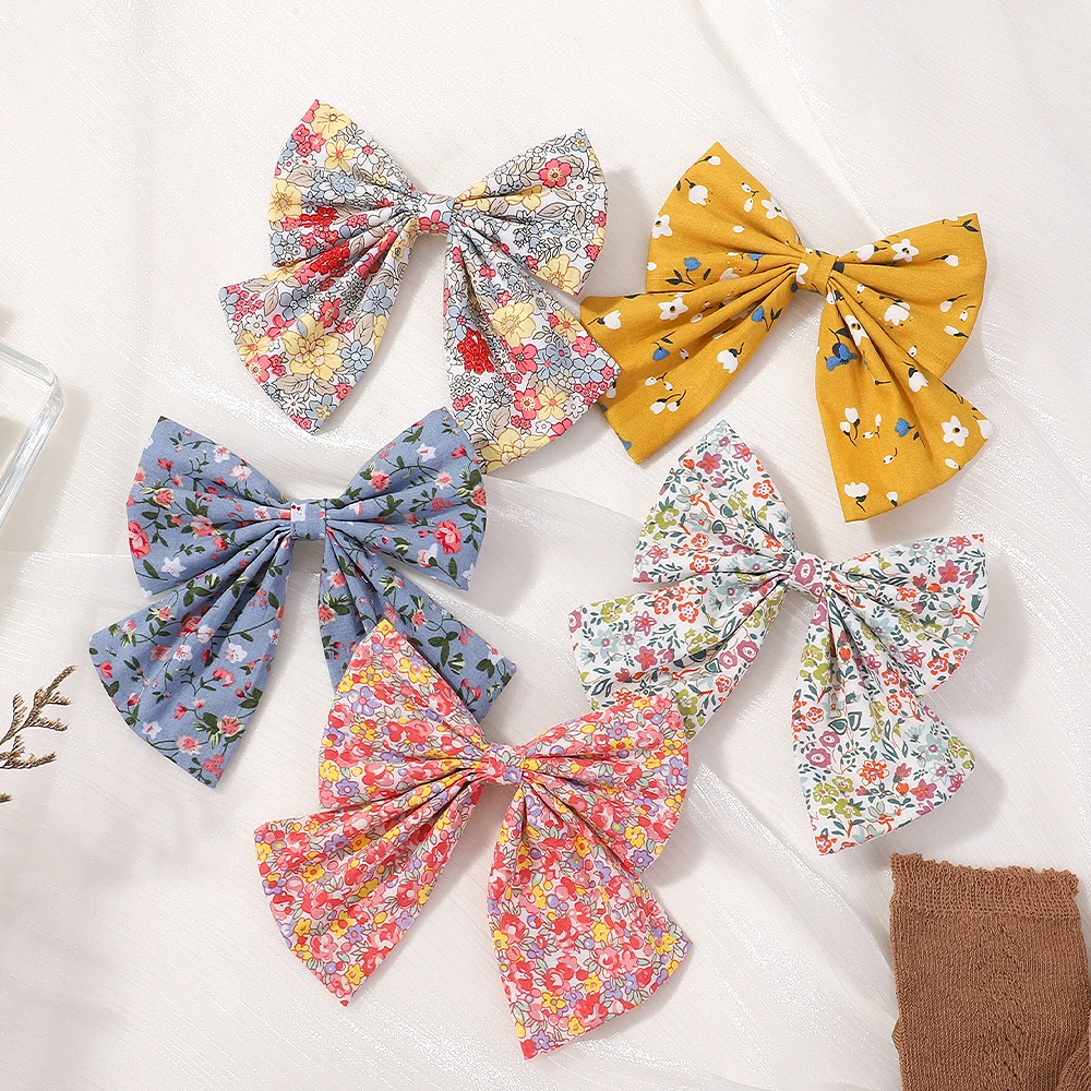1 Stück Baby große Schleifen Pony Haars pange Blumen Baumwolle Kinder Mode druck Haars pange Frauen Mädchen süße Haarnadel Haarschmuck Image