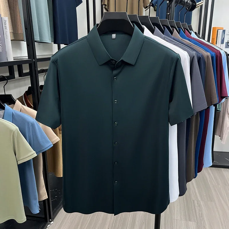 Herren Business Casual Hemd Kurzarm Eisseide Stoff Premium-Qualität Knitterfrei für den Alltag