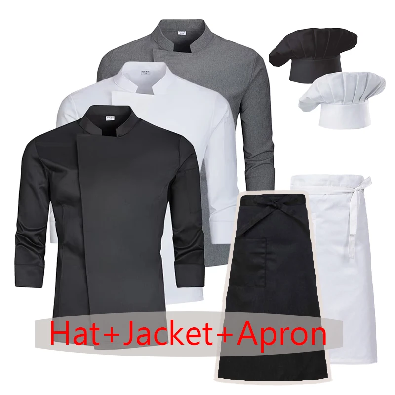 Hochwertiges 3-teiliges Kochkostüm, professionelle Uniform, Hoteloverall, Catering, Küchenkleidung, Kochjacke und Mütze Image