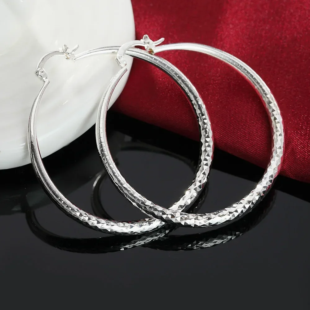 Neue Modische 925 Sterling Silber Ohrringe für Frauen Vielseitiger Streetwear-Schmuck 5CM Große Kreisohrringe Ohrhänger Geschenke