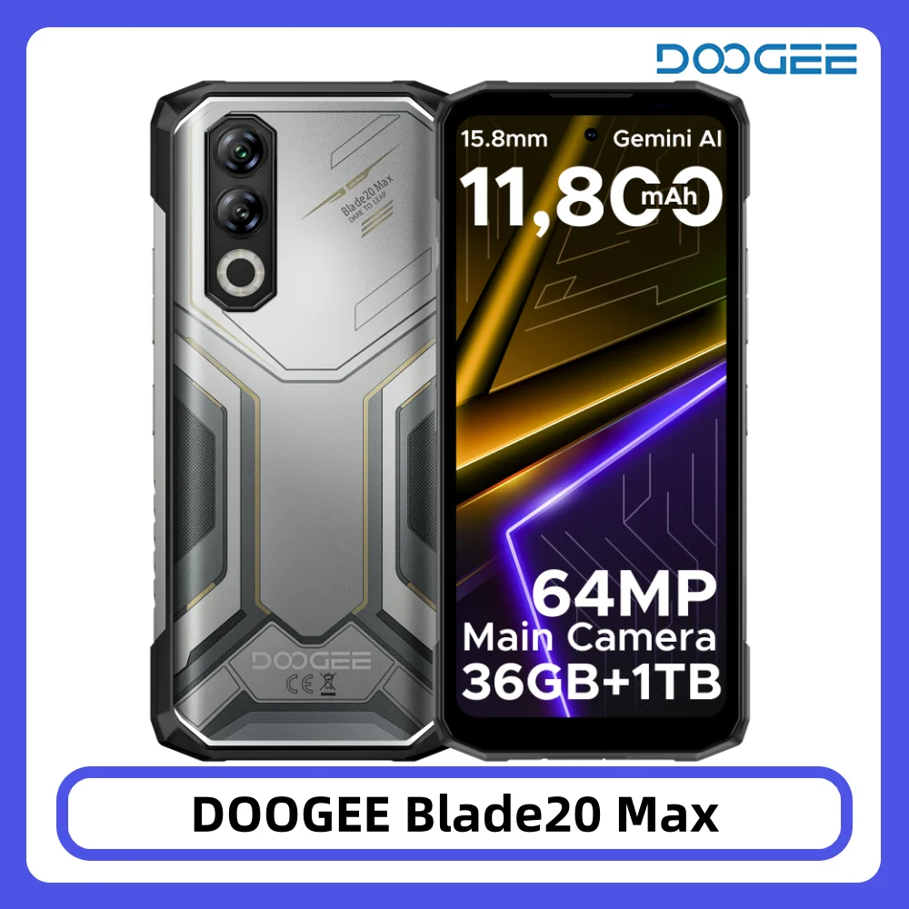 DOOGEE Blade20 Max Robustes Telefon 36 GB 1 TB Gemini AI 6,6 Zoll 120 Hz Display 11800 mAh Akku Android 15 Helio G100 64 MP NFC Smartphone Image