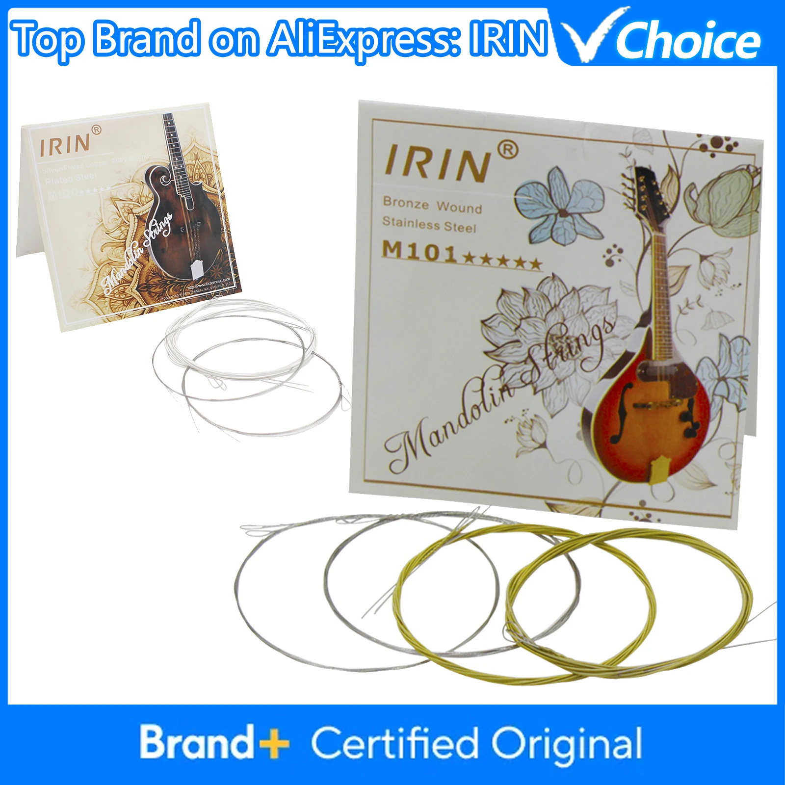 IRIN 8-teiliges Mandolin-Saiten-Set aus vergoldetem Stahl, versilberte Kupferlegierung, umsponnen Mandoline-Teile, Zubehör für Saiteninstrumente Image