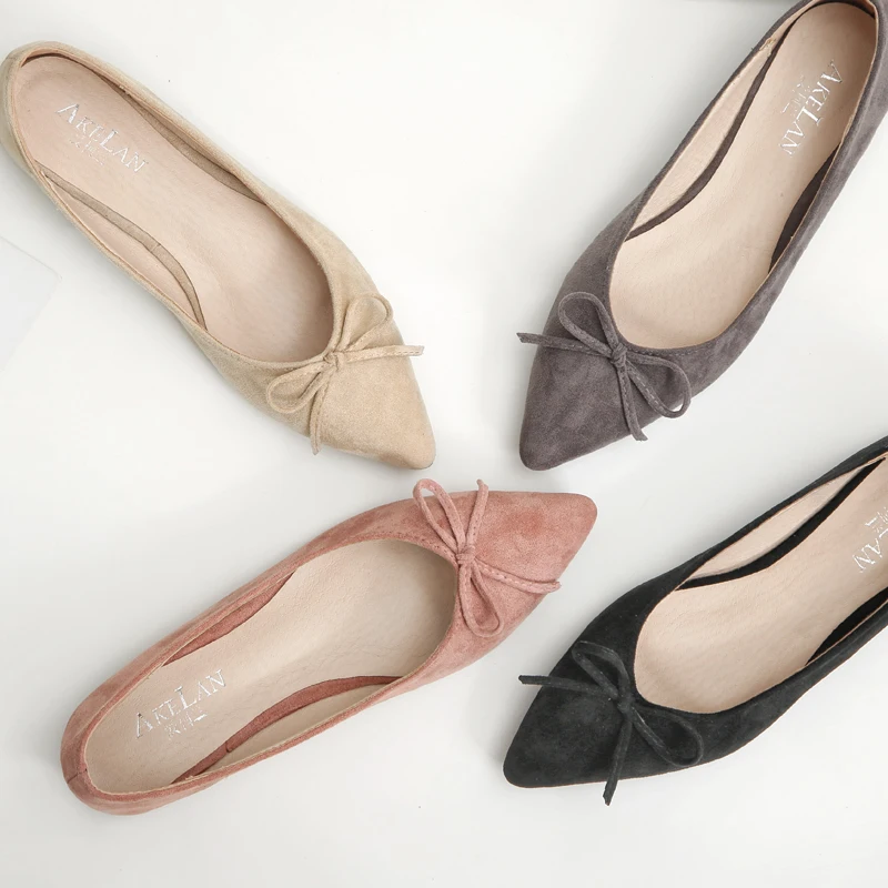 Zapatos Planos De Mujer Mocasines Schwarz Spitz Wohnungen mit Bogen Schuhe für Frauen 2021 Rosa Grau Ballett Flache Faltbare wohnungen 33 Image