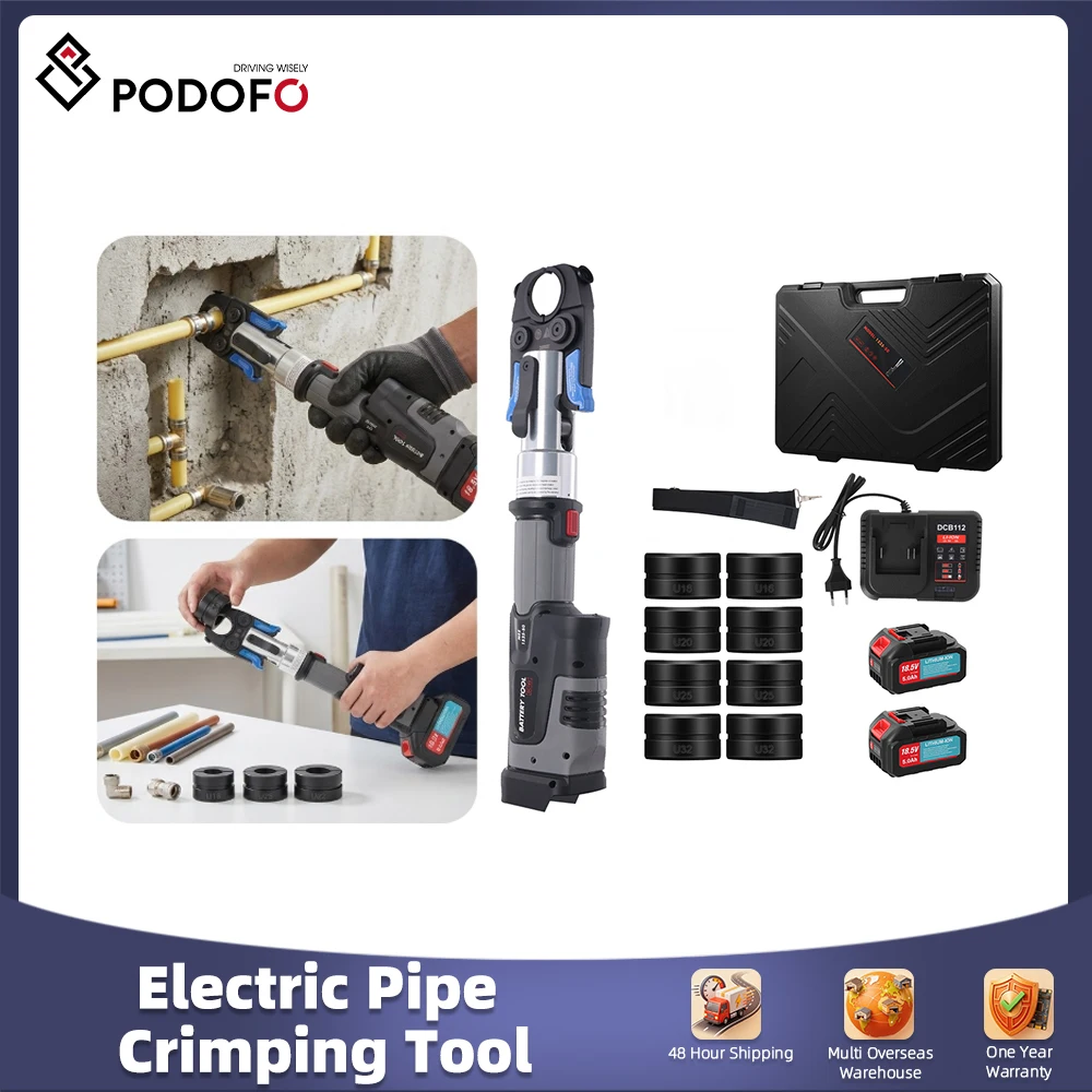 Kit di strumenti per la crimpatura elettrica di tubi Podofo, pinza crimpatrice idraulica con stampi U16/20/25/32mm, ganasce di pressione per raccordi in rame e tubi multistrato Pex