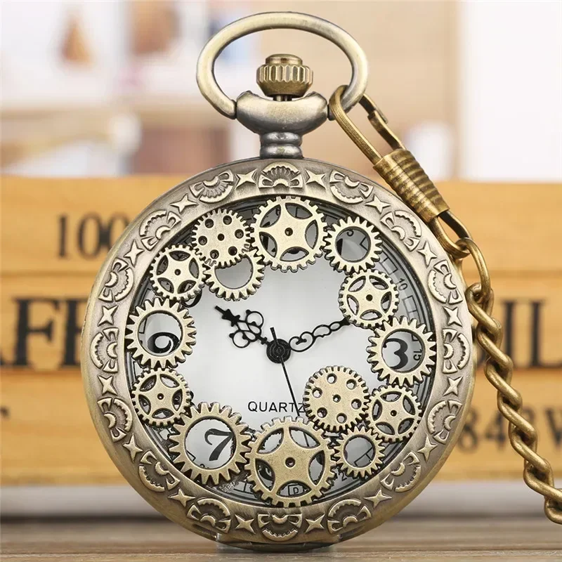 Bronze-Taschenuhr mit ausgehöhltem Getriebegehäuse, arabische Zahlen, Quarz-Analog-Taschenuhr für Männer und Frauen, „To My Son“-Design, Geschenk für Kinder, lange Kette Image