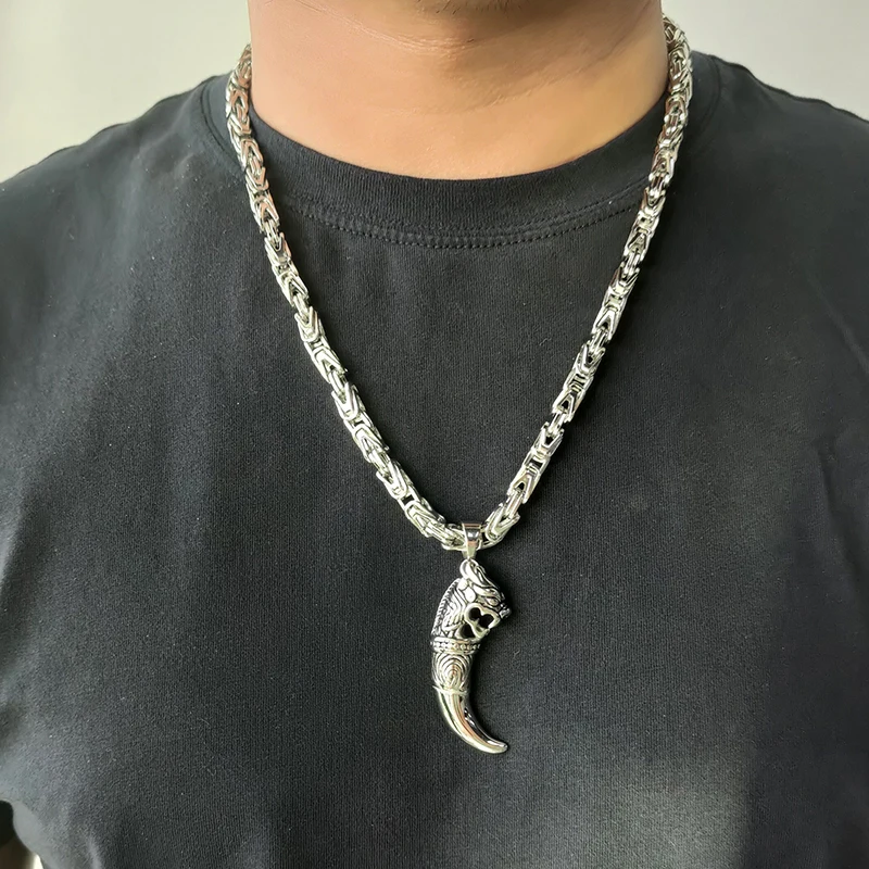OMKAIMING Männer Byzantinische Kette Halsketten Punk Edelstahl Schmuck Wolf Anhänger Halskette Für Männer Kaiser Kette Geschenke