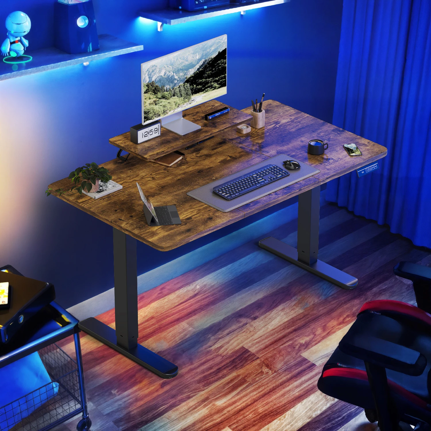 Devoko Höhenverstellbarer Schreibtisch Elektrisch 140×60cm mit Monitorständer,Ergonomisches Sitz-Stehpult (Weiß)