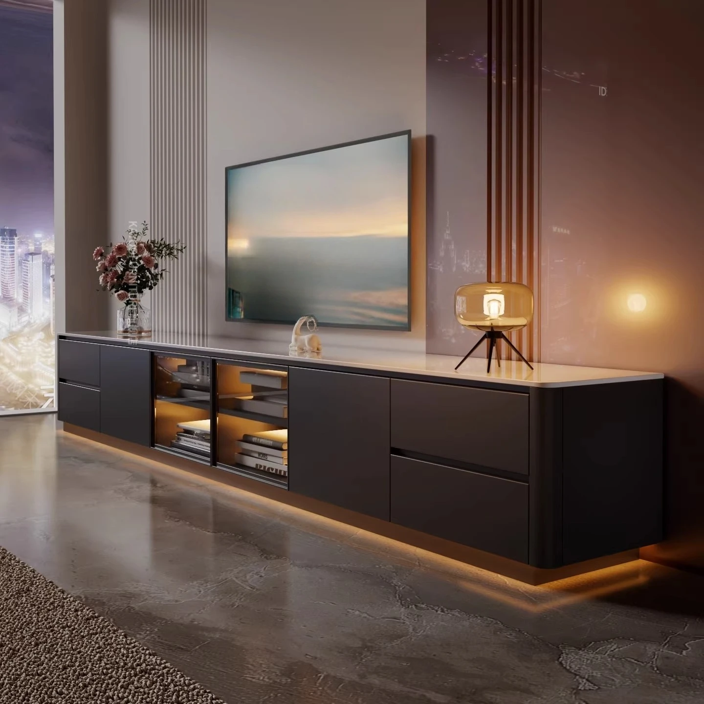 Meuble TV Nordique Marron avec Tiroirs, en Chêne Personnalisé, Style Classique pour Salon, Meuble TV Design Japonais, Meubles de Salon