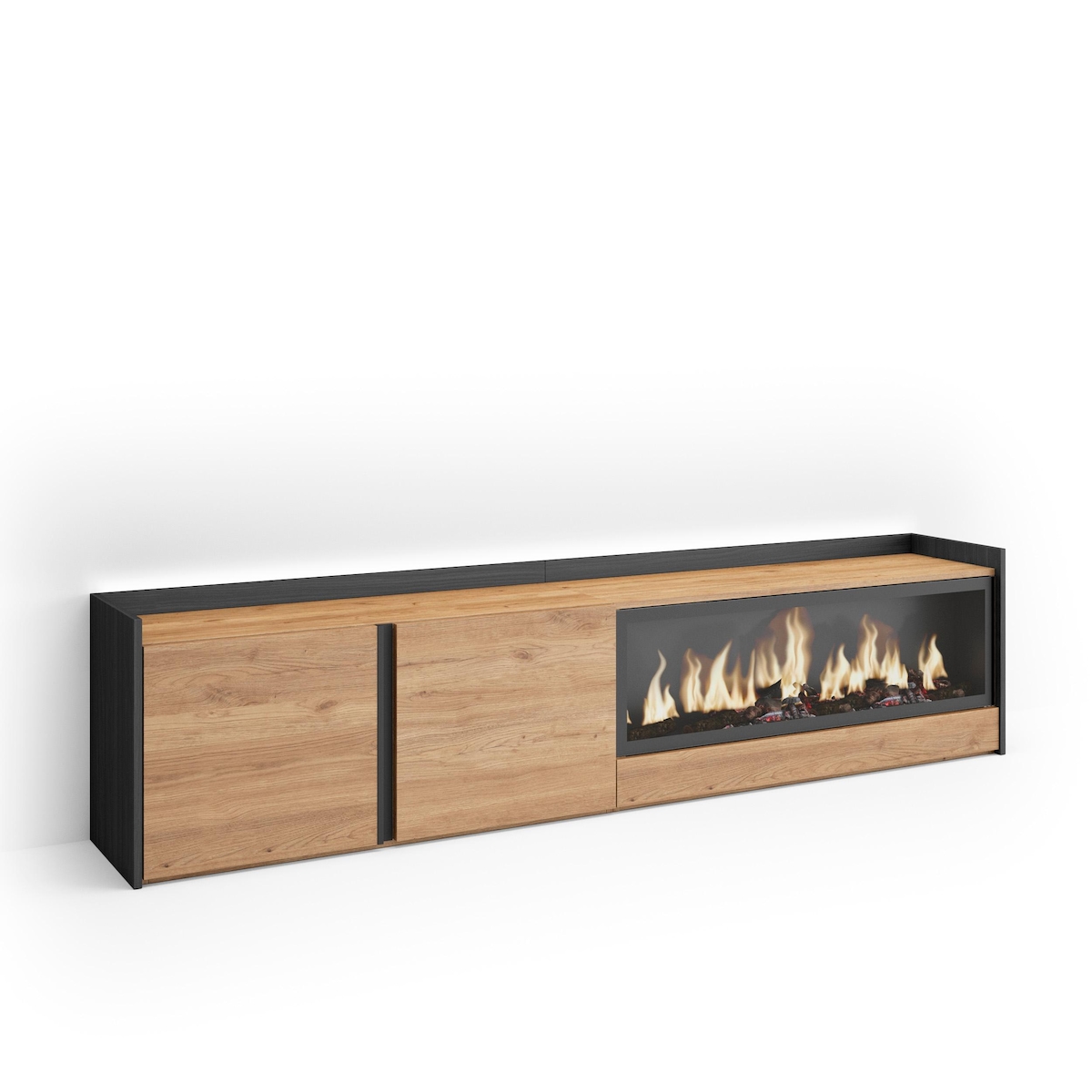 SKRAUT HOME TV-Schrank, Lowboard, 212x50x35 cm, Für TV-Geräte bis zu 80", Elektrokamin XXL, LED, Eiche Schwarz Image