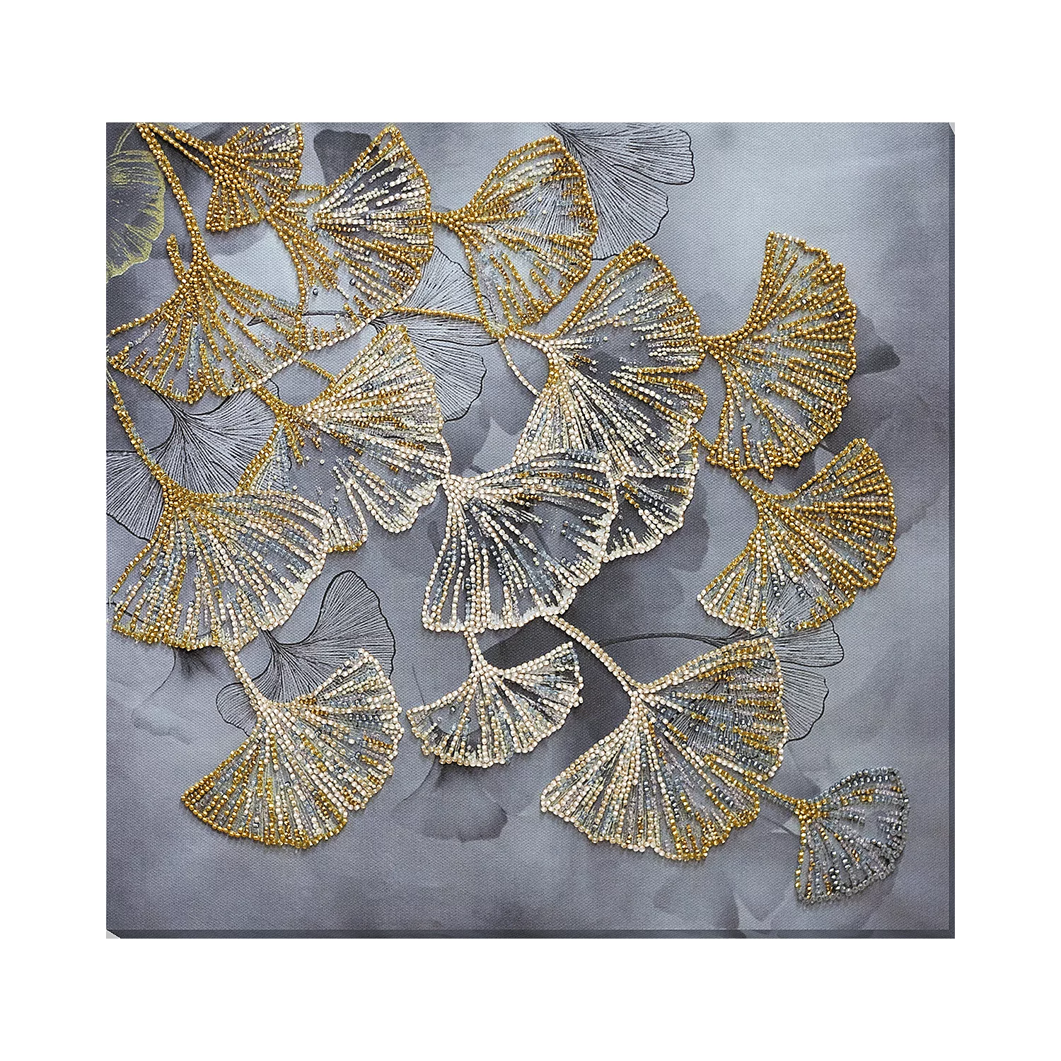 Perlen-Stickbild Ginkgo Gold, 32 x 31 cm