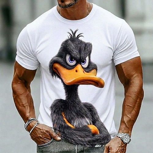 Wütende, mürrische schwarze Ente mit Attitüde – sarkastisches, humorvolles Herren-T-Shirt mit Grafik, Rundhalsausschnitt, Kurzarm, lässige Streetwear, Geburtstagsgeschenk für Männer, Papa, - Lightinthebox.com/de
