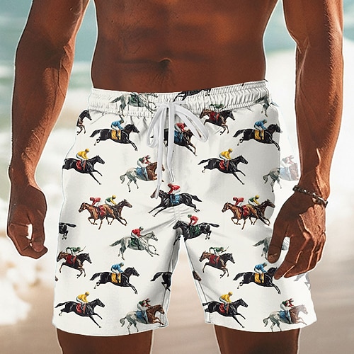 Kentucky Derby Herren Pferderennen Badehosen Badeshorts Boardshorts Mittlere Taille Retro Vintage Ferien Seitentaschen Netzfutter Elastischer Kordelzug in der Taille Designer Bekleidung Image
