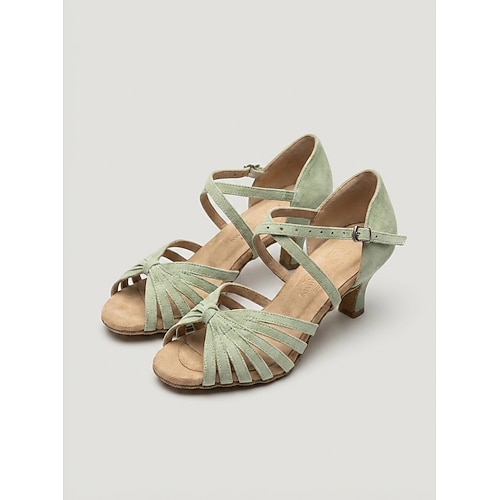 Grüne Damen-Lateintanzschuhe - Riemchenschuhe mit niedrigem Absatz für den Standardtanz Salsa-Tanzsandalen Image