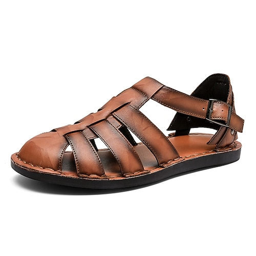 Braune Herren-Fischersandalen, verstellbarer Schnallenriemen, lässige Sommerschuhe in Lederoptik, klassischer Urlaubsstil für Herren, ideal für Strandurlaub, Inselreisen und den Alltag Image