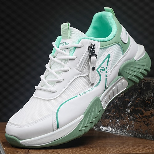 Weiße und marineblaue Herren-Sportschuhe, leichtes, atmungsaktives Mesh-Gewebe, bequeme Freizeitschuhe zum Laufen, Spazierengehen und für Outdoor-Aktivitäten Image