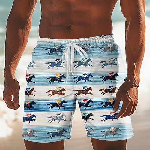 Kentucky Derby Herren Pferderennen Badehosen Badeshorts Boardshorts Mittlere Taille Retro Vintage Ferien Seitentaschen Netzfutter Elastischer Kordelzug in der Taille Designer Bekleidung Image