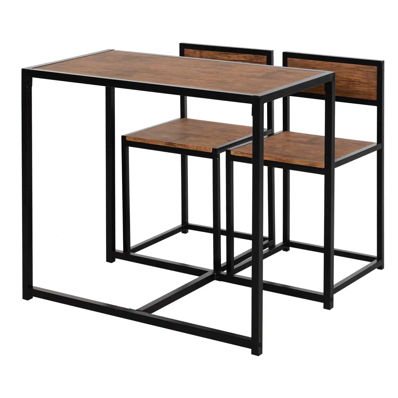 Esszimmer-Set Küchentisch mit 2 Stühlen, Metall & Naturholz Essgruppe für Kleine Räume