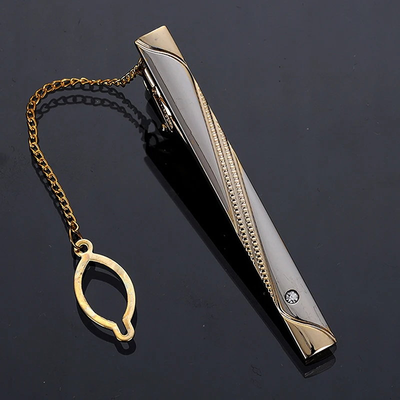 Neue Metall Gold Farbe Krawatte Clip Mit Kette Für Männer Hochzeit Krawatte Krawatte Verschluss Clip Gentleman Krawatten Bar Krawatte Pin Für männer Zubehör Image