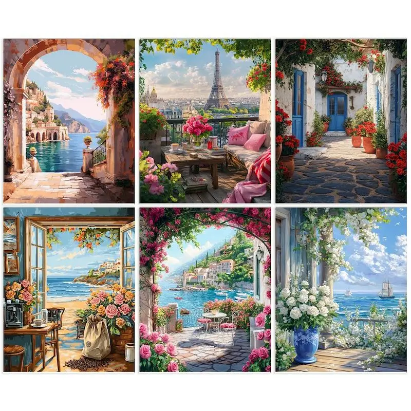 GATYZTORY DIY Ölgemälde nach Zahlen Kit Rosa Landschaft Acrylfarbe nach Zahlen Diy Zahlen Malerei Kunst auf Leinwand nach Zahlen Image