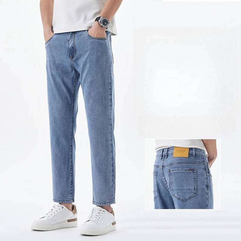 2026 Neue Lyocell Trendige Cropped Knöchellange Jeans für Herren Streetwear Sommer Slim Fit Stretch-Hosen Männliche Lässige Denim-Hosen Image