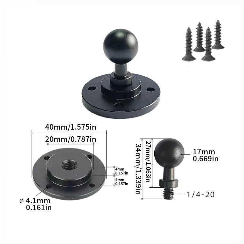 Aluminiumlegierung, 17 mm Kugelkopf, 25 mm/40 mm Basis, Adapter-Clip-Halterung für Kamera, Telefon, GPS-Konvertierung und Fixierung, Kameraständer-Zubehör Image