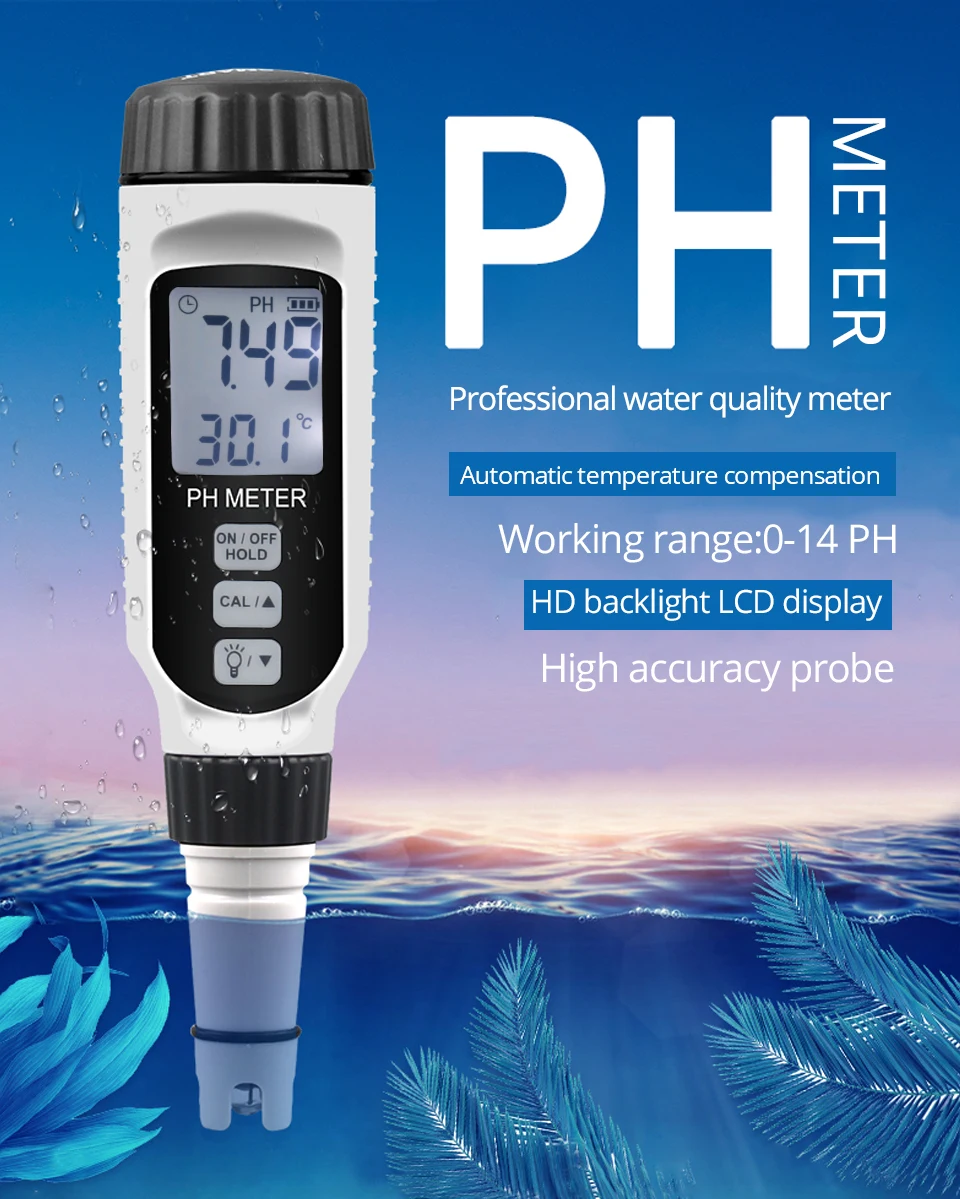 Professionelles pH-Messgerät, Stifttyp, Wasserqualitätstester, Säuremesser für Aquarium, Säuremesser, Wassermessung, PH-Säuremessgerät Image