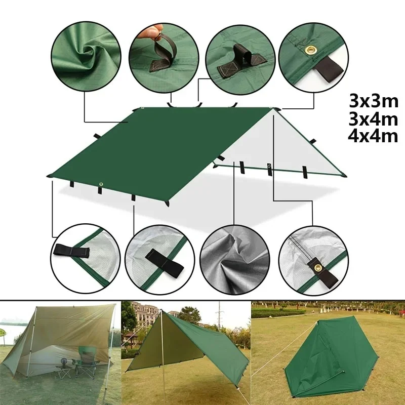 4 x 4 m, 4 x 3 m, 3 x 3 m, 19 Hängepunkte, Zeltplane, Überlebens-Sonnenschutz, Schattendach, Outdoor, Rucksackreisen, wasserdicht, Camping-Markise, Sonnenschutz