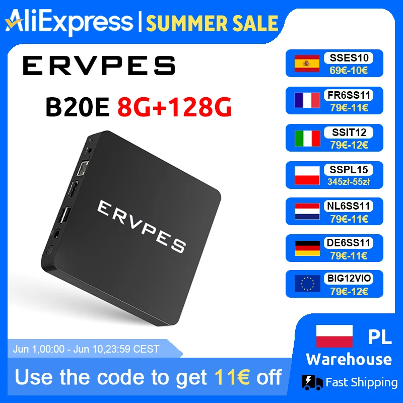 ERVPES Mini-PC B20E Windows 11 Pro 8GB RAM 128GB SSD Intel 6500Y Micro-Desktop-Computer Dual-Band WLAN Mini-PC